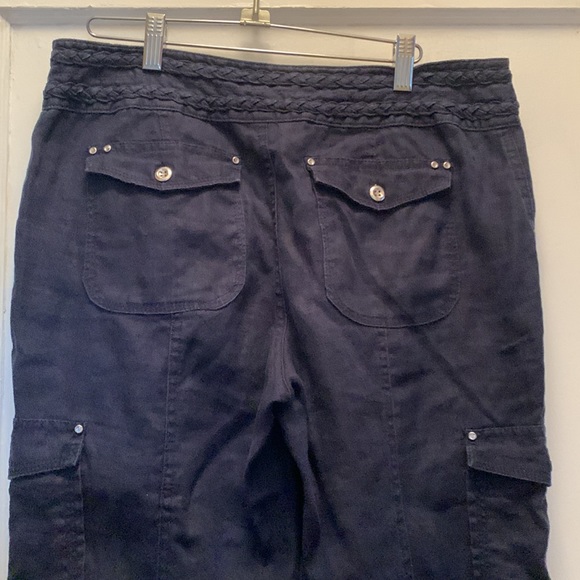 INC International Concept Navy Linen Cargo Pants size 10 Lots of details - Picture 4 of 11